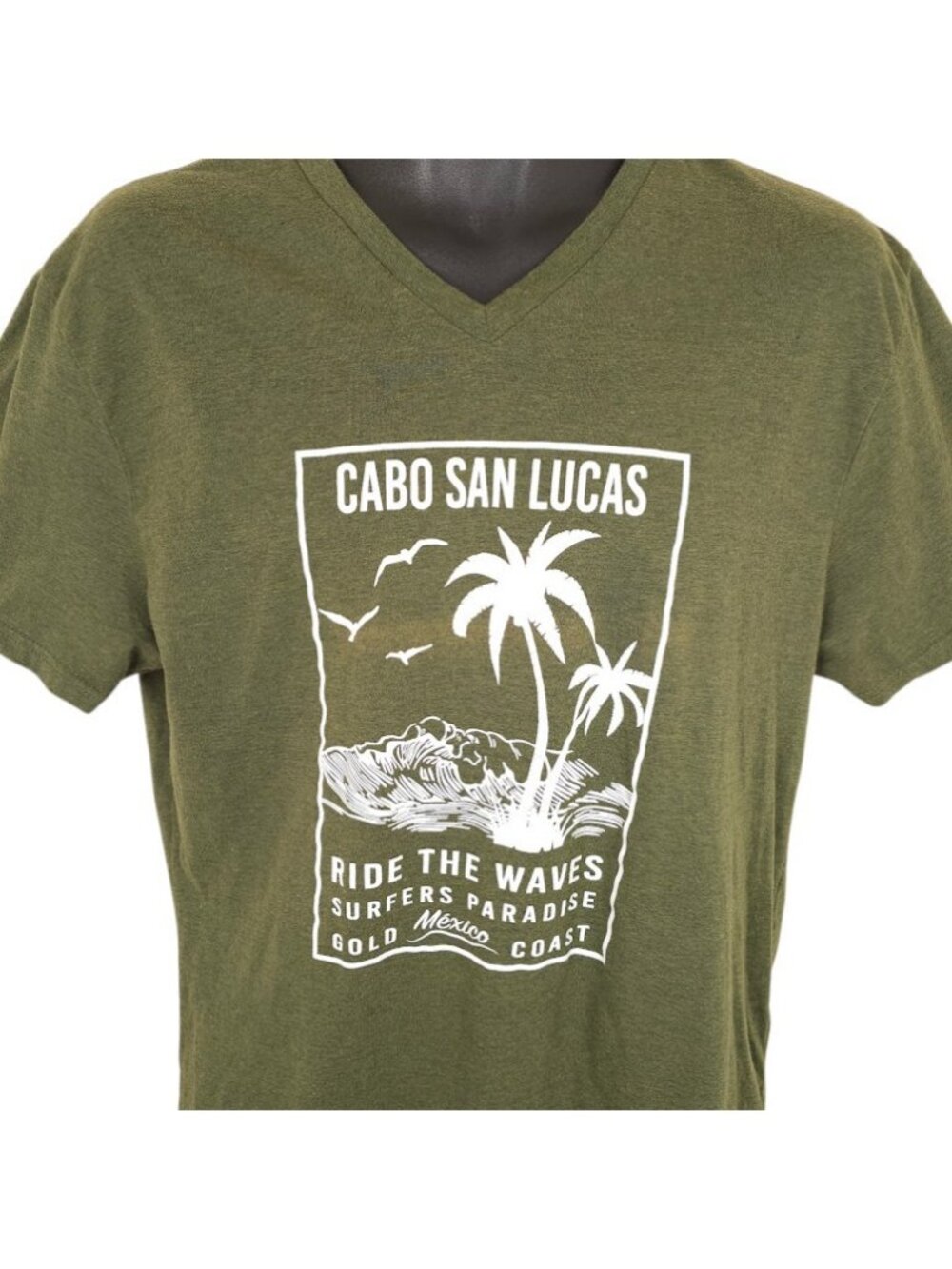 Cabo San Lucas T Shirt Womens Size Large Green Ride The Waves Palm Trees